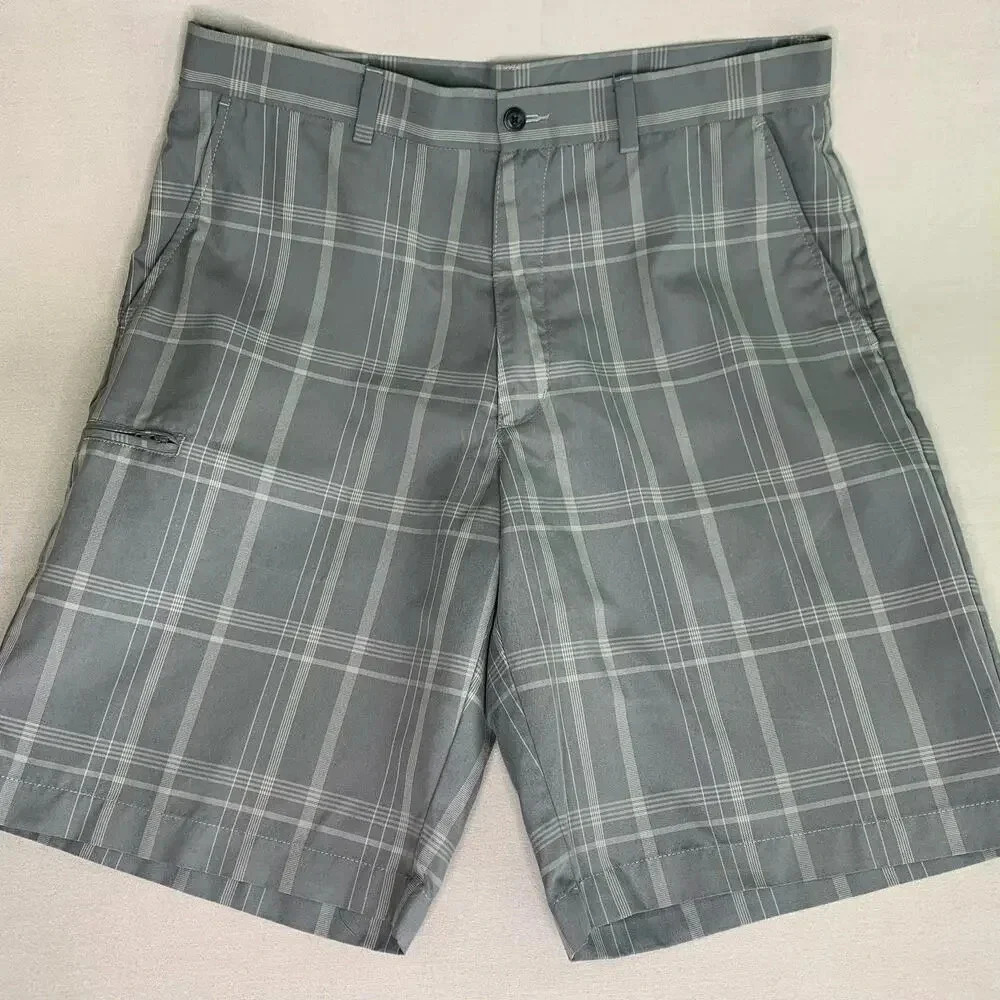 Grand Slam Plaid Bermuda Golf Shorts Lightweight Activewear Size 34 Gray Silver